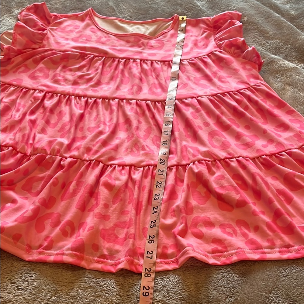 Pink Leopard Print Ruffle Sleeve Top - Picture 6 of 8